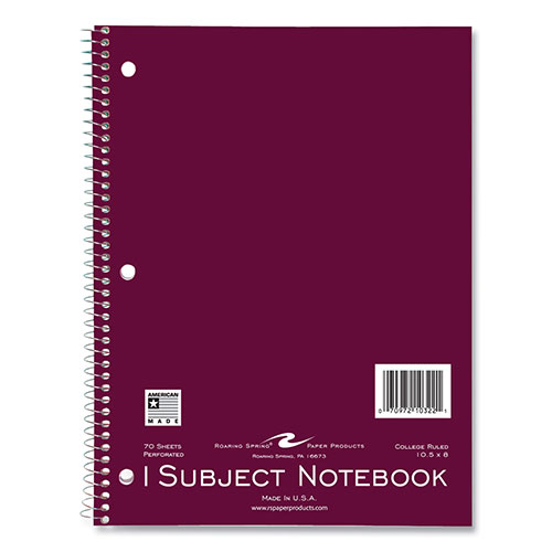Roaring Spring Paper Subject Wirebound Notebook, 1-Subject, Medium/College Rule, Asst Cover, (70) 10.5 x 8 Sheets, 24/CT