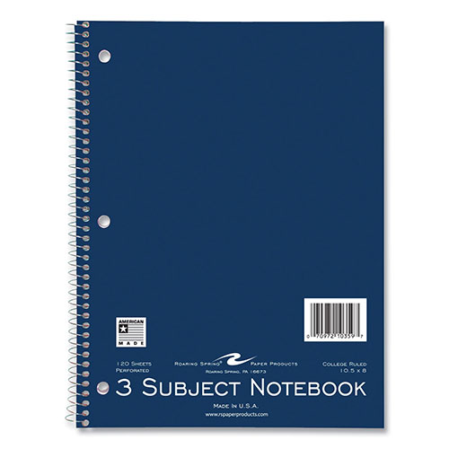 Roaring Spring Paper Subject Wirebound Notebook, 3-Subject, Medium/College Rule, Asst Cover, (120) 10.5 x 8 Sheets, 24/CT