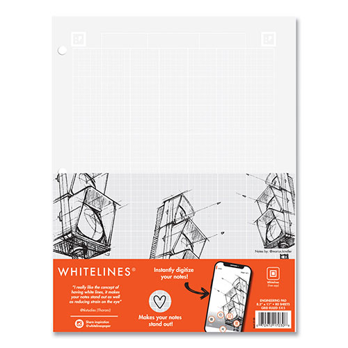 Roaring Spring Paper Whitelines Engineering Pad, 5 sq/in Quadrille Rule, 80 Gray 8.5 x 11 Sheets, 24/Carton