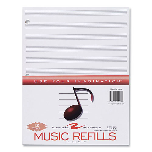 Roaring Spring Paper Music Filler Paper, 3-Hole, 8.5 x 11, Music Transcription Format, 20 Sheets/Pack, 24 Packs/Carton