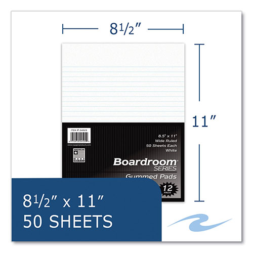 Roaring Spring Paper Boardroom Gummed Pad, Wide Rule, 50 White 8.5 x 11 Sheets, 72/Carton