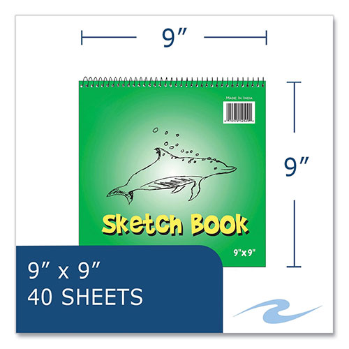 Roaring Spring Paper Kids Sketch Notepad, Green Cover, 40 White 9 x 9 Sheets, 12/Carton