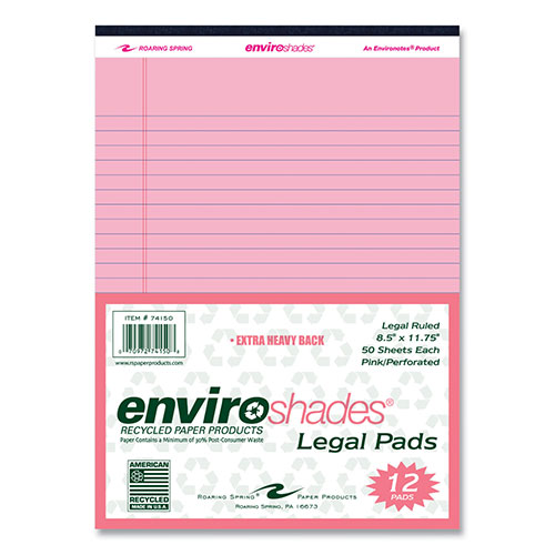 Roaring Spring Paper Enviroshades Legal Notepads, 50 Pink 8.5 x 11.75 Sheets, 72 Notepads/Carton