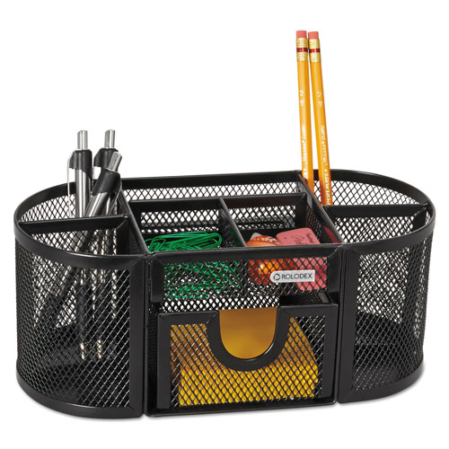 Eldon Mesh Pencil Cup Organizer, Four Compartments, Steel, 9 1/3 x 4 1/2 x 4, Black