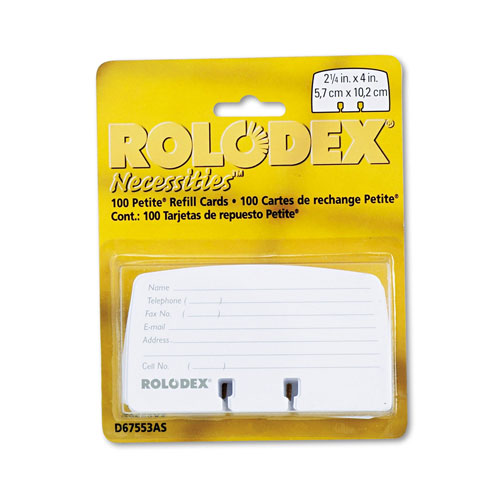 Rolodex Petite Refill Cards, 2 1/4 x 4, 100 Cards/Pack