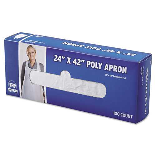 Royal   Poly Apron, White, 24 in. W x 42 in. L, One Size Fits All, 1000/Carton
