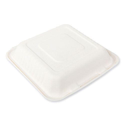 Amercare Bagasse PFAS-Free Food Containers, 3-Compartment, 9 x 9 x 3.19, White, Bamboo/Sugarcane, 200/Carton