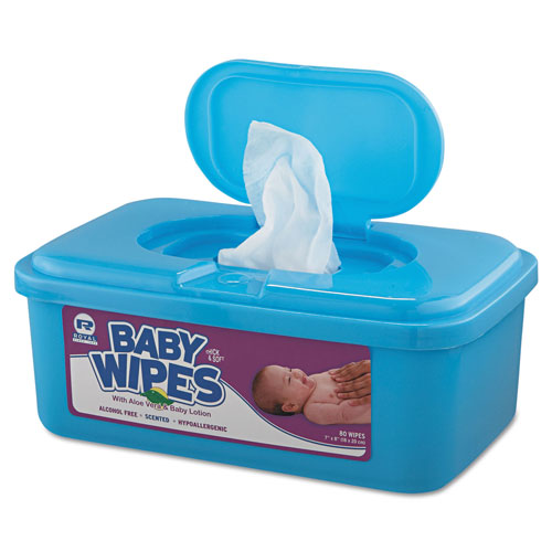 Royal   Baby Wipes Tub, White, 80/Tub, 12/Carton