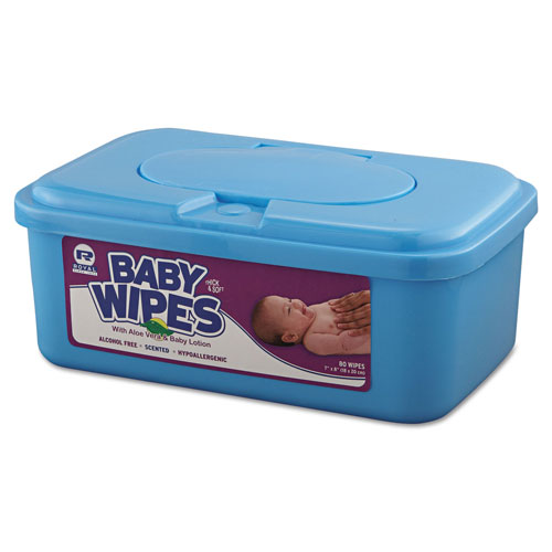 Royal   Baby Wipes Tub, White, 80/Tub, 12/Carton