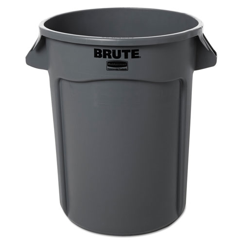 Rubbermaid Vented Round Brute Container, 32 gal, Plastic, Gray