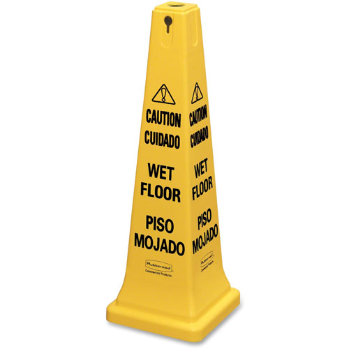 Rubbermaid Multilingual Safety Cone, "CAUTION", 12 1/4w x 12 1/4d x 36h, Yellow