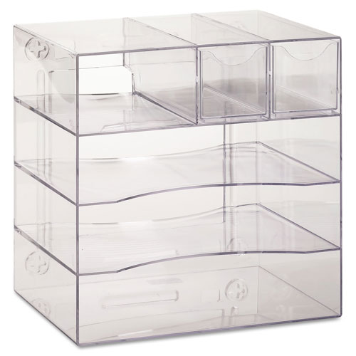 Rubbermaid Optimizers Four-Way Organizer with Drawers, Plastic, 10 x 13 1/4 x 13 1/4, Clear