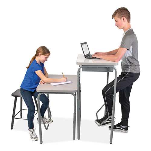 Safco AlphaBetter 2.0 Height-Adjust Student Desk with Pendulum Bar, 27.75 x 19.75 x 29 to 43, Dry Erase