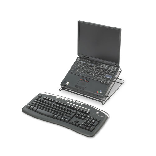 Safco Onyx Adjustable Steel Mesh Laptop Stand, 12 1/4 x 12 1/4 x 1, Black