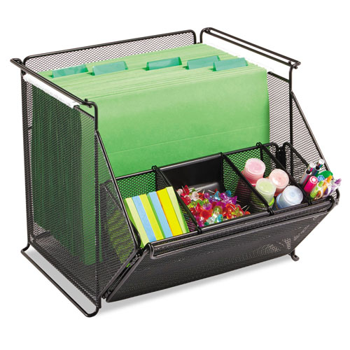 Safco Onyx Stackable Mesh Storage Bin, 4-Compartment, 14 x 15 1/2 x 11 3/4, Black