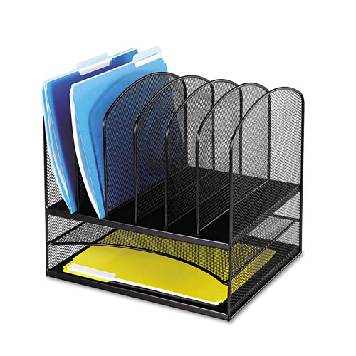 Safco Onyx Mesh Desk Organizer with Two Horizontal and Six Upright Sections, Letter Size Files, 13.25
