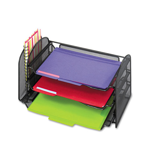Safco Mesh Desk Organizer, 1 Vertical/3 Horizontal Sections, 16 1/4 x 9 x 8, Black