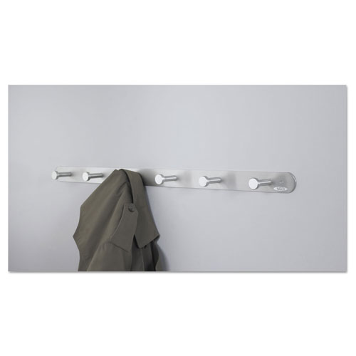 Safco Nail Head Wall Coat Rack, Six Hooks, Metal, 36w x 2.75d x 2h, Satin