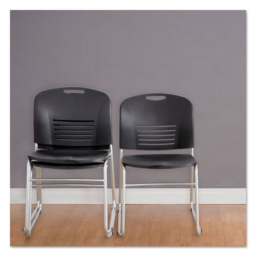 Safco Vy Series Stack Chairs, Black Seat/Black Back, Silver Base, 2/Carton