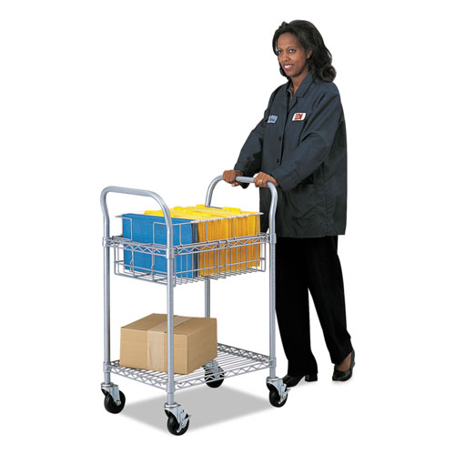 Safco Wire Mail Cart, 600-lb Capacity, 18.75w x 26.75d x 38.5h, Metallic Gray