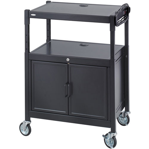 Safco Av Cart w/Cabinet, Adjustable, 24" x 18" x 42", Steel/Black