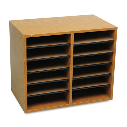 Safco Wood/Fiberboard Literature Sorter, 12 Sections, 19 5/8 x 11 7/8 x 16 1/8, Oak