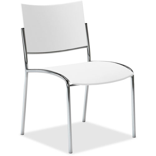 Mayline Escalate Series Seating Stackable Chairs - White Plastic Seat - White Plastic Back - Silver Chrome Frame - Four-legged Base - 4 / Carton