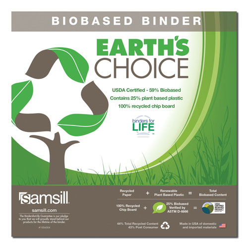 Samsill Earth's Choice Biobased D-Ring View Binder, 3 Rings, 1