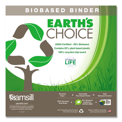 Samsill Earth's Choice Biobased D-Ring View Binder, 3 Rings, 2