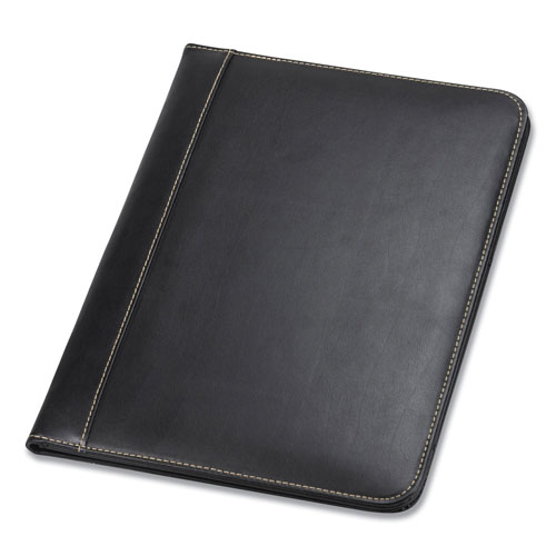 Samsill Contrast Stitch Leather Padfolio, 8 1/2 x 11, Leather, Black