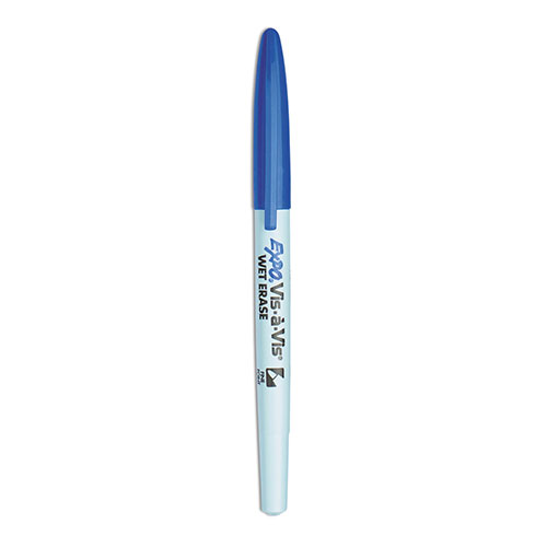 Expo® Vis-à-Vis Wet Erase Marker, Fine Bullet Tip, Blue, Dozen