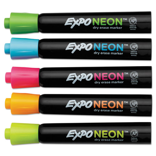 Expo® Neon Windows Dry Erase Marker, Broad Bullet Tip, Assorted Colors, 5/Pack