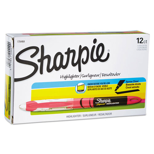Sharpie® Liquid Pen Style Highlighters, Chisel Tip, Fluorescent Pink, Dozen