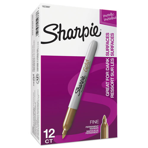 Sharpie® Metallic Fine Point Permanent Markers, Bullet Tip, Gold, Dozen