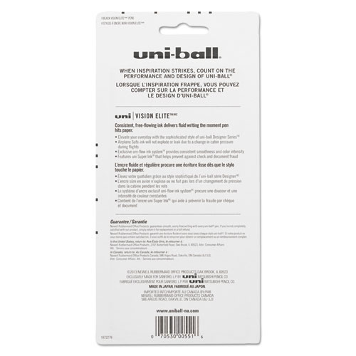 Uni-Ball Vision Elite Designer Series Roller Ball Pen, .8 mm, Assorted Barrels, Black Ink