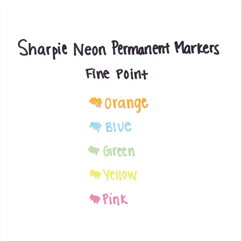 Sharpie® Neon Permanent Markers, Fine Bullet Tip, Assorted Colors, 5/Pack