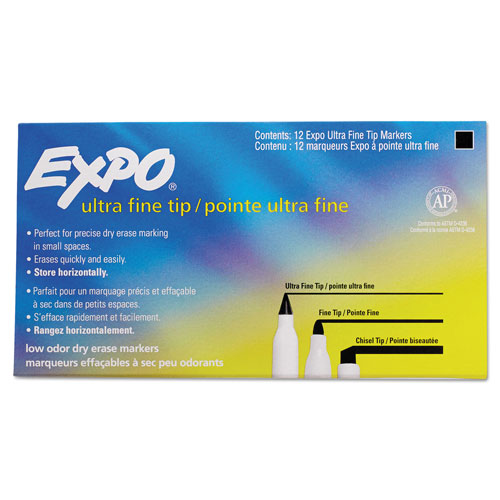 Expo® Low-Odor Dry-Erase Marker, Extra-Fine Needle Tip, Black, Dozen