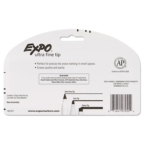 Expo® Low-Odor Dry-Erase Marker, Extra-Fine Needle Tip, Black, 4/Pack