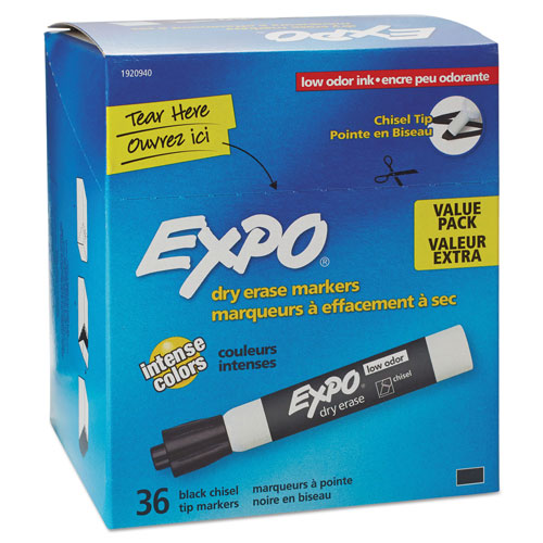 Expo® Low-Odor Dry-Erase Marker, Broad Chisel Tip, Black, 36/Box