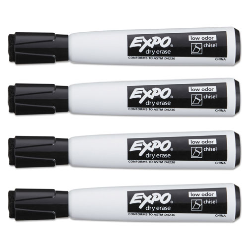 Expo® Magnetic Dry Erase Marker, Broad Chisel Tip, Black, 4/Pack