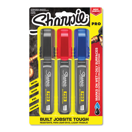 Sharpie® Pro Permanent Marker, Broad Chisel Tip, Assorted Colors, 3/Pack