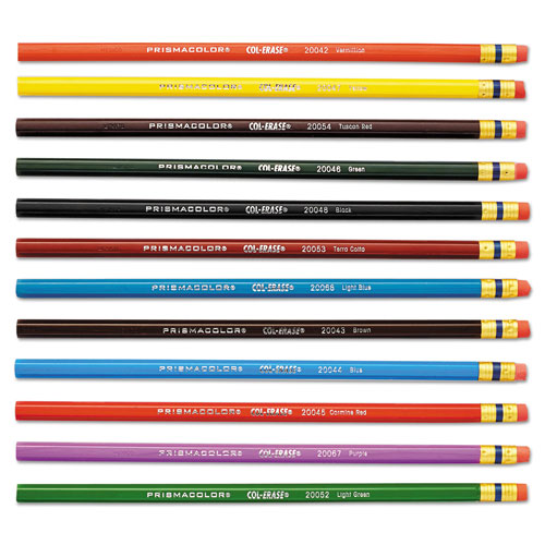 Prismacolor Col-Erase Pencil with Eraser, 0.7 mm, 2B (#1), Assorted Lead/Barrel Colors, Dozen