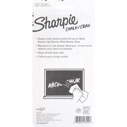 Sharpie® Wet Erase Chalk Markers, Medium Marker Point, Red, Blue, Yellow, 3/Pack