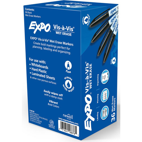 Expo® Vis-A-Vis Wet-Erase Markers, Fine Marker Point, Black, 36/Box