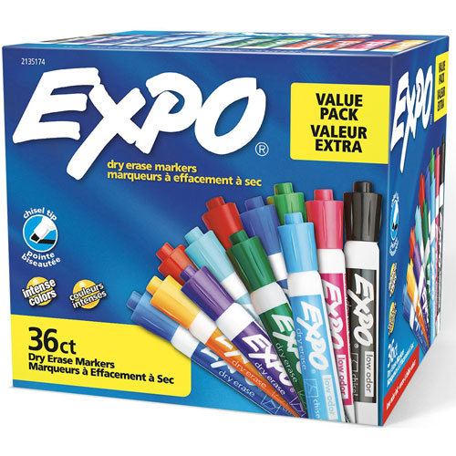 Expo® Low-Odor Dry Erase Chisel Tip Markers, Chisel Marker Point Style, Assorted, 36/Box