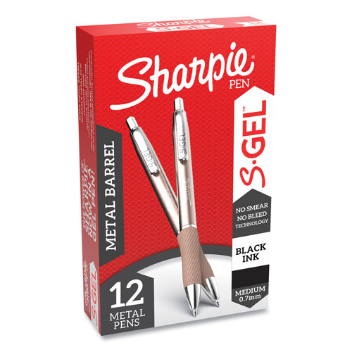 Sharpie® S-Gel Premium Metal Barrel Gel Pen, Retractable, Medium 0.7 mm, Black Ink, Champagne Barrel, Dozen