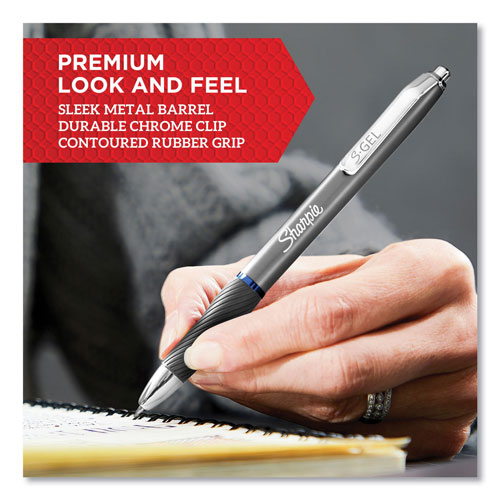 Sharpie® S-Gel Premium Metal Barrel Gel Pen, Retractable, Medium 0.7 mm, Black Ink, Gun Metal Gray Barrel, Dozen