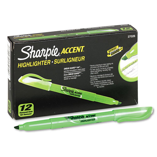Sharpie® Pocket Style Highlighters, Chisel Tip, Fluorescent Green, Dozen