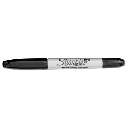 Sharpie® Twin-Tip Permanent Marker, Fine/Extra-Fine Bullet Tip, Black, Dozen