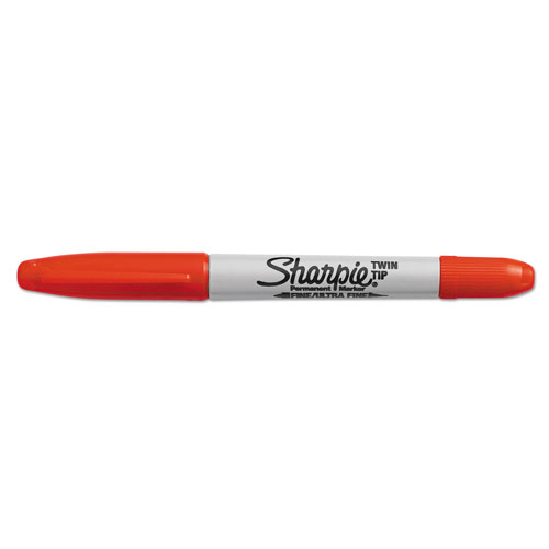 Sharpie® Twin-Tip Permanent Marker, Fine/Extra-Fine Bullet Tip, Red, Dozen